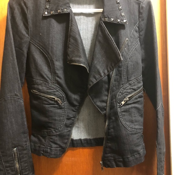 Black denim asymmetrical moto style jacket - Picture 3 of 3